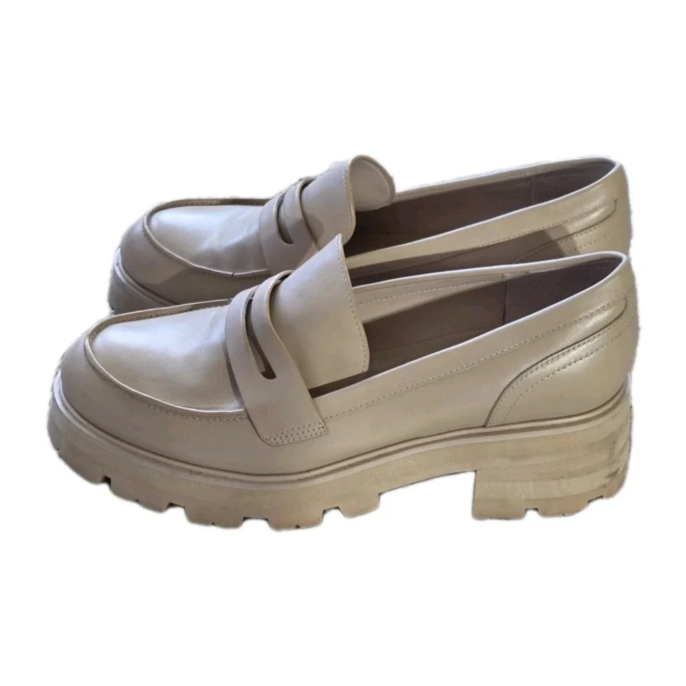 MARC FISHER LTD Chunky Platform Shoes Lug Sole Leather Loafers Ivory Womens 9.5